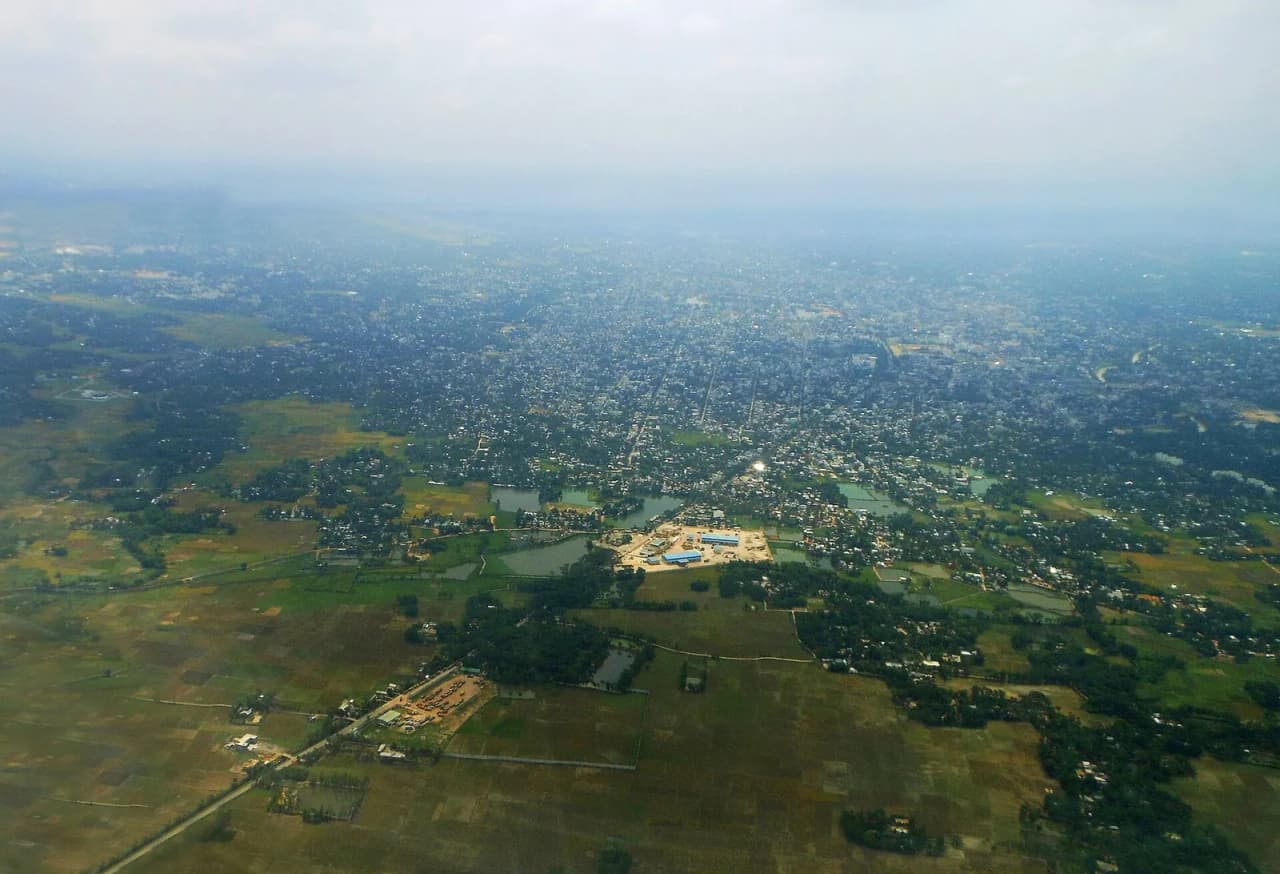 areal view of agartala, mainly showing the parts of Ramnagar and the ICP
