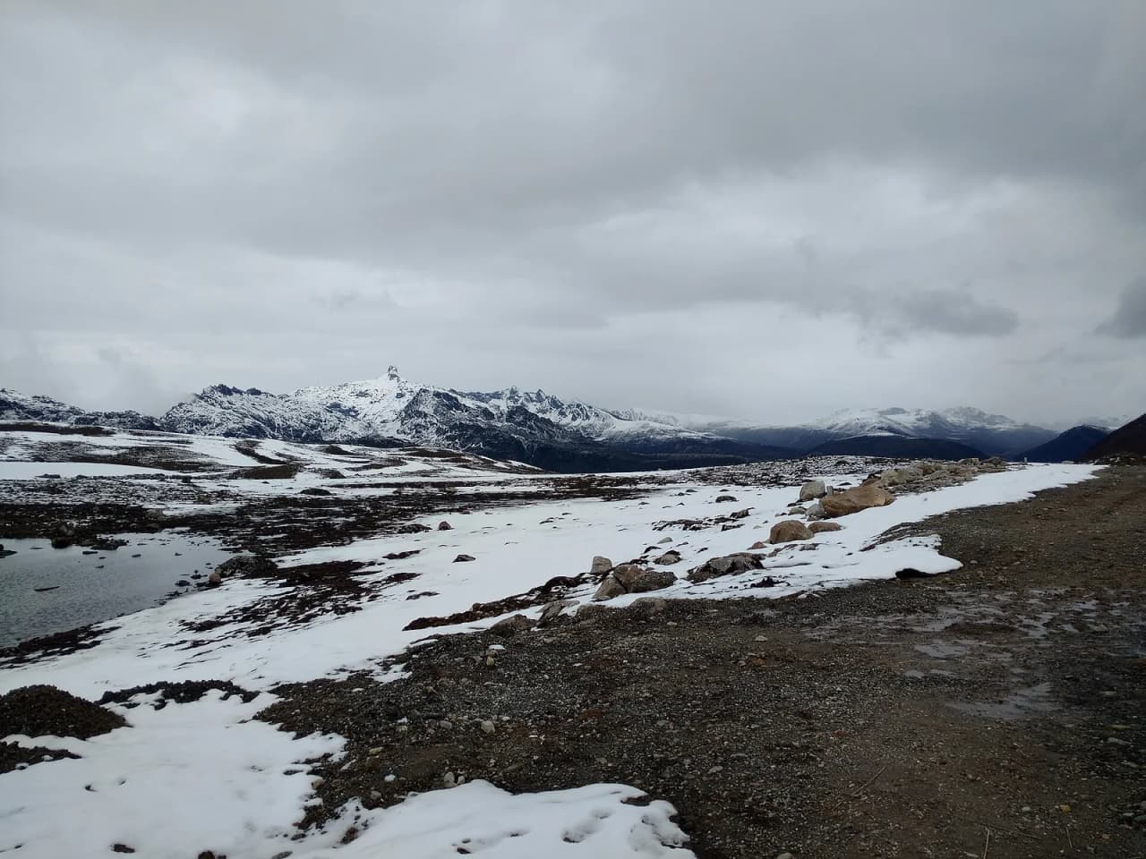 Snow-capped mountains at Bum La Pass on the India-China border in Tawang district