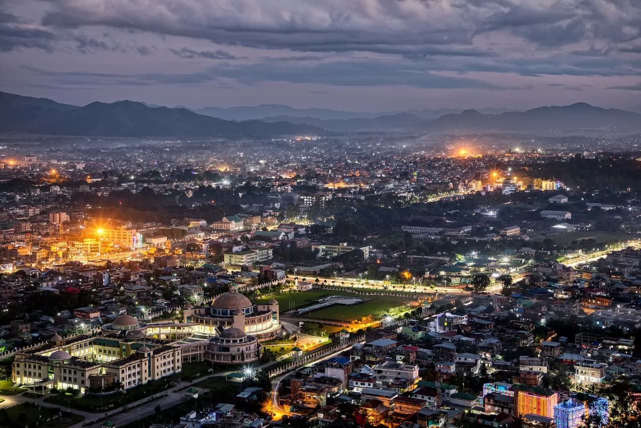 Imphal, capital of the Indian state of Manipur, at dusk